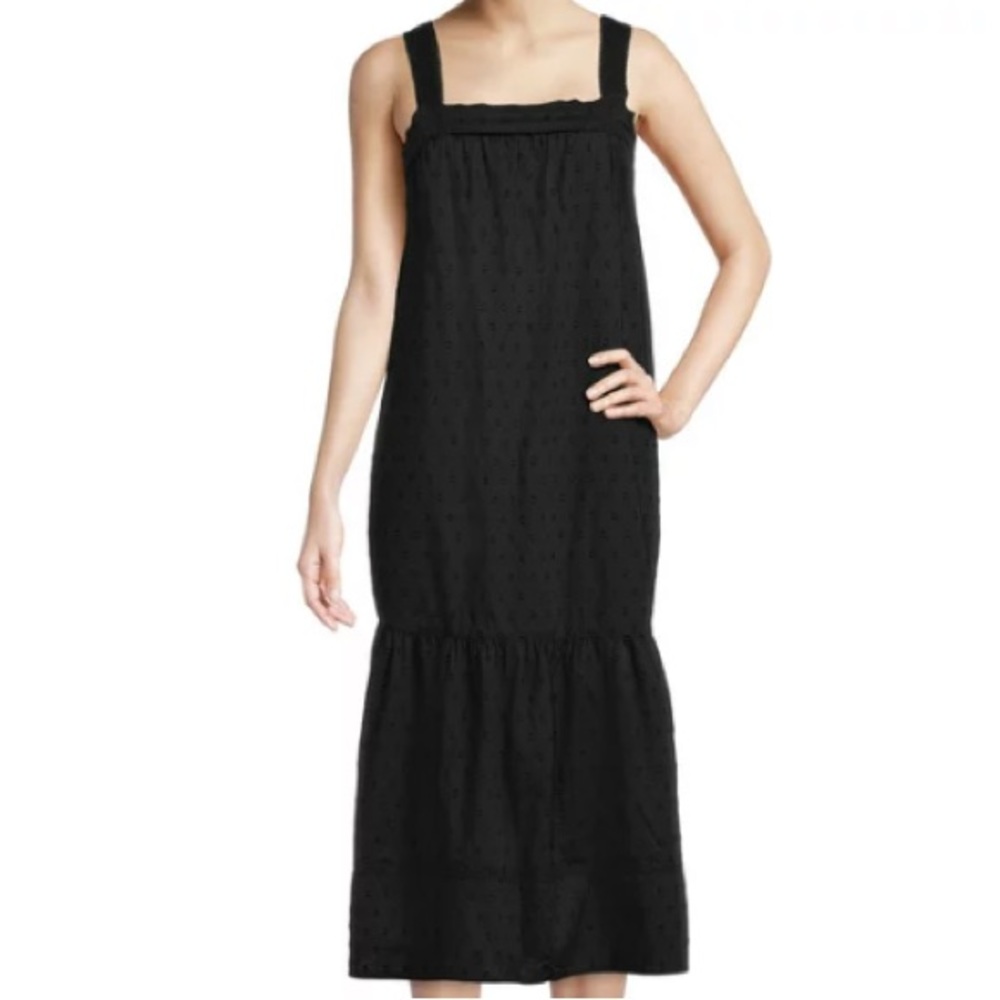 BLACK TIERED SLEEVELESS MIDI DRESS